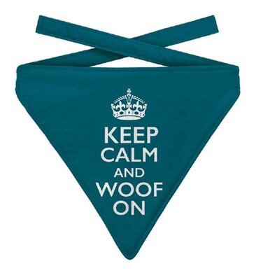 Plenty gifts bandana hond keep calm and woof on petrol blauw