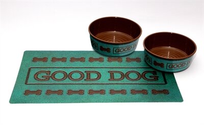 Tarhong good dog set turquoise 2 voerbakken / placemat olive