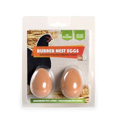 Blister/2 rubber nest-ei bruin 56mm